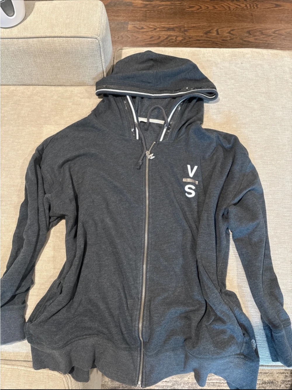 Victoria's Secret Charcoal Gray Full-Zip Hoodie Bling